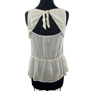 ANTHROPOLOGIE Vanessa Virginia Pleated Ivory Bow Tie Sleeveless Top Shirt Size 8